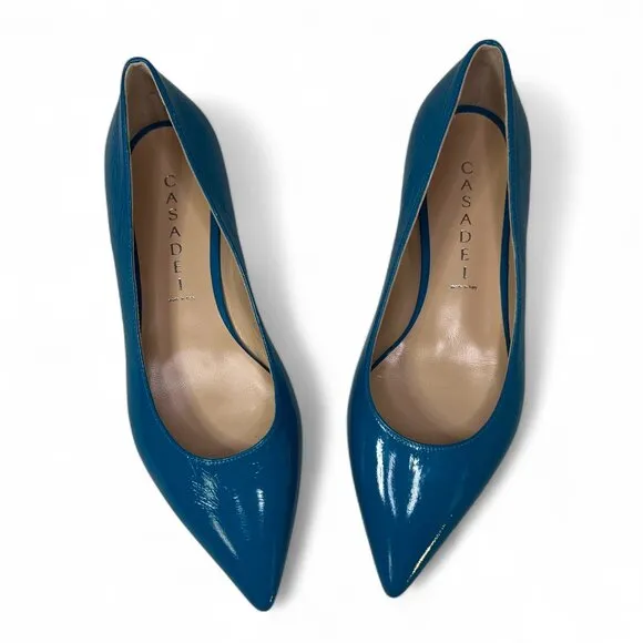 Casadei  Women's Turquiose Leather Pointed Toe Flats EU 36.5 NWOB