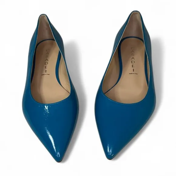 Casadei  Women's Turquiose Leather Pointed Toe Flats EU 36.5 NWOB