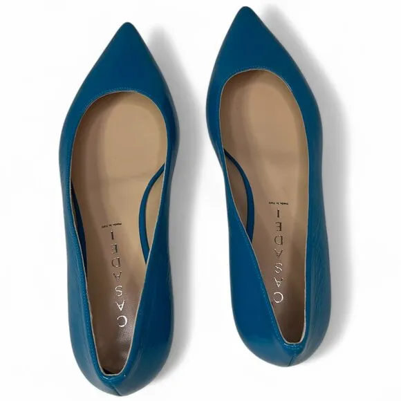 Casadei  Women's Turquiose Leather Pointed Toe Flats EU 36.5 NWOB