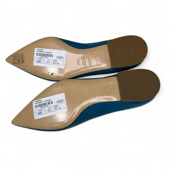 Casadei  Women's Turquiose Leather Pointed Toe Flats EU 36.5 NWOB