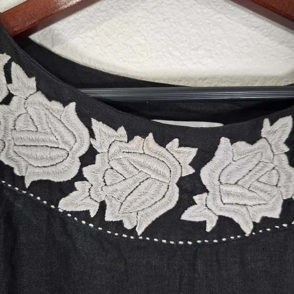 Casilda Mut Womens Black Embroidered Sleeveless Linen Maxi Dress One Size