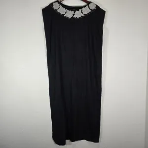 Casilda Mut Womens Black Embroidered Sleeveless Linen Maxi Dress One Size