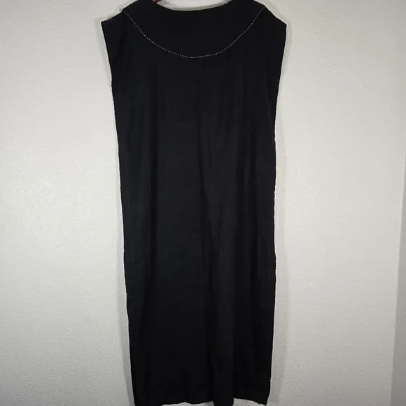 Casilda Mut Womens Black Embroidered Sleeveless Linen Maxi Dress One Size