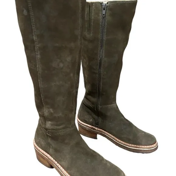 Castener Spain  suede olive green side zip knee high boots. Size 6