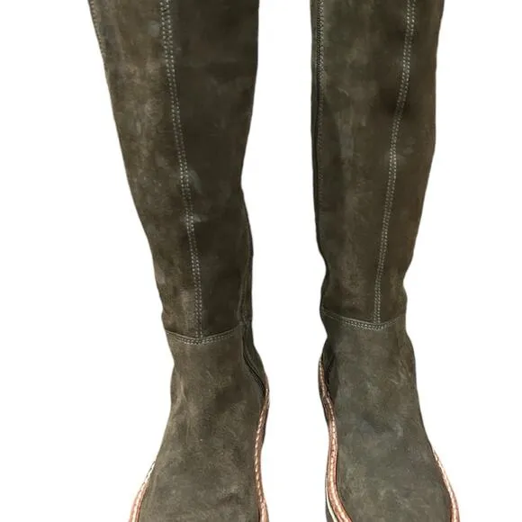 Castener Spain  suede olive green side zip knee high boots. Size 6