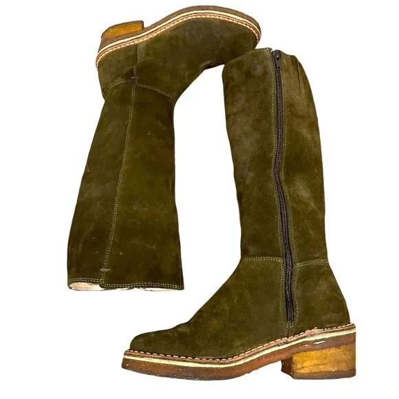 Castener Spain  suede olive green side zip knee high boots. Size 6