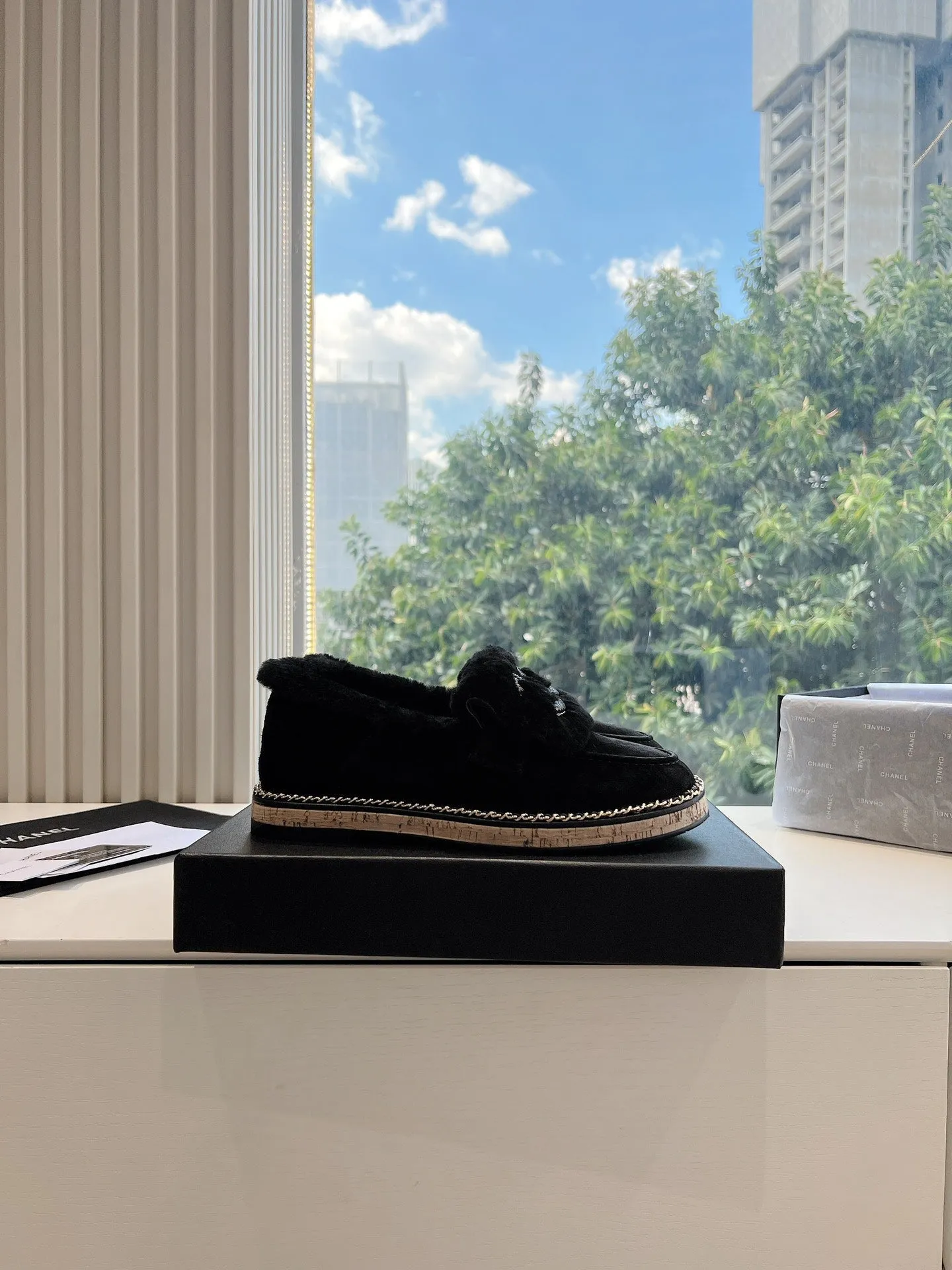 CC Moccasins Black Chain Suede And Fleece