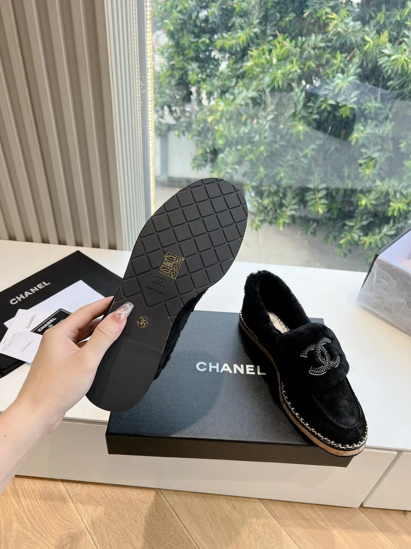 CC Moccasins Black Chain Suede And Fleece