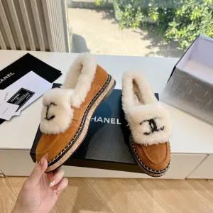 CC Moccasins Brown Yellow Chain Suede And Fleece