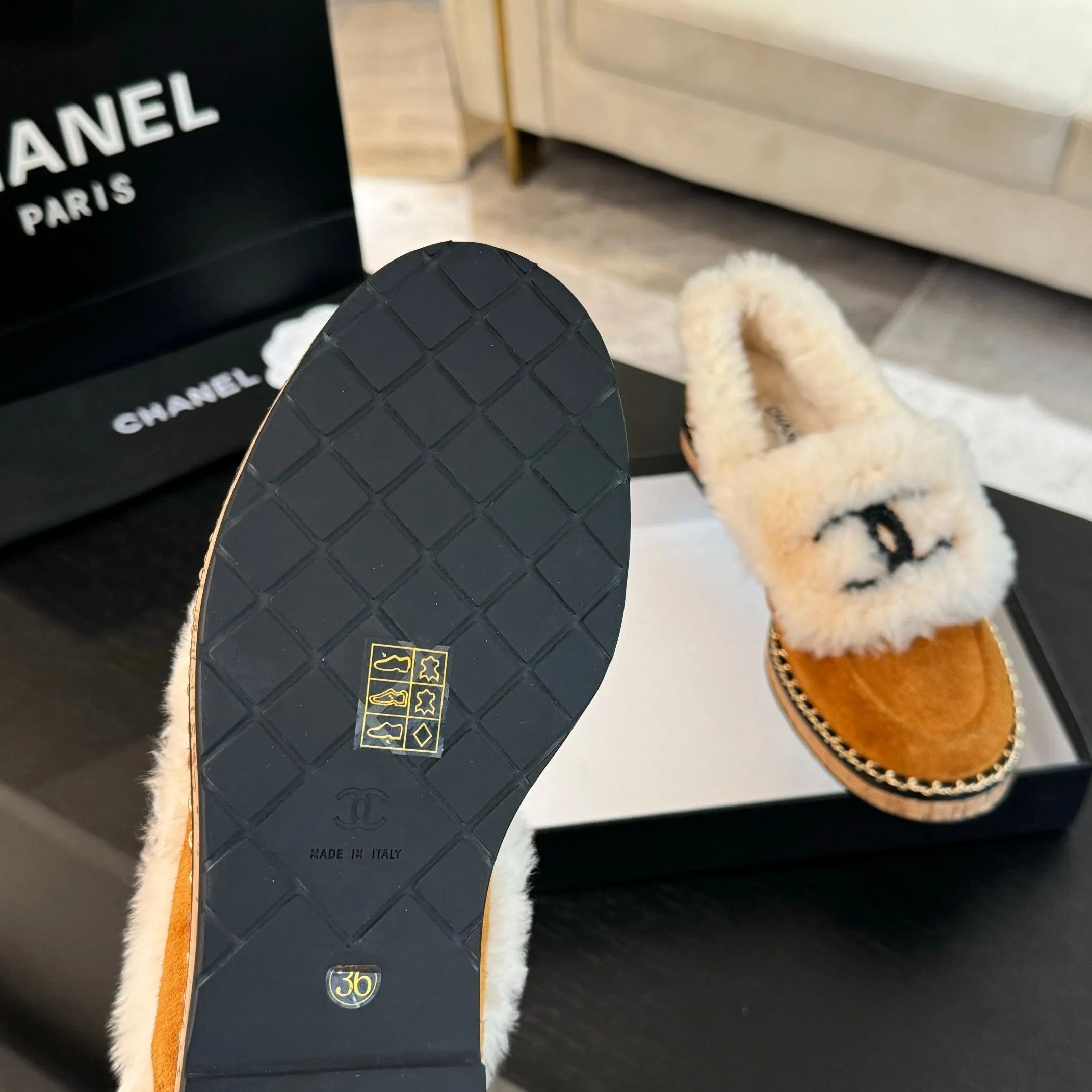CC Moccasins Yellow Orange Suede And Fleece