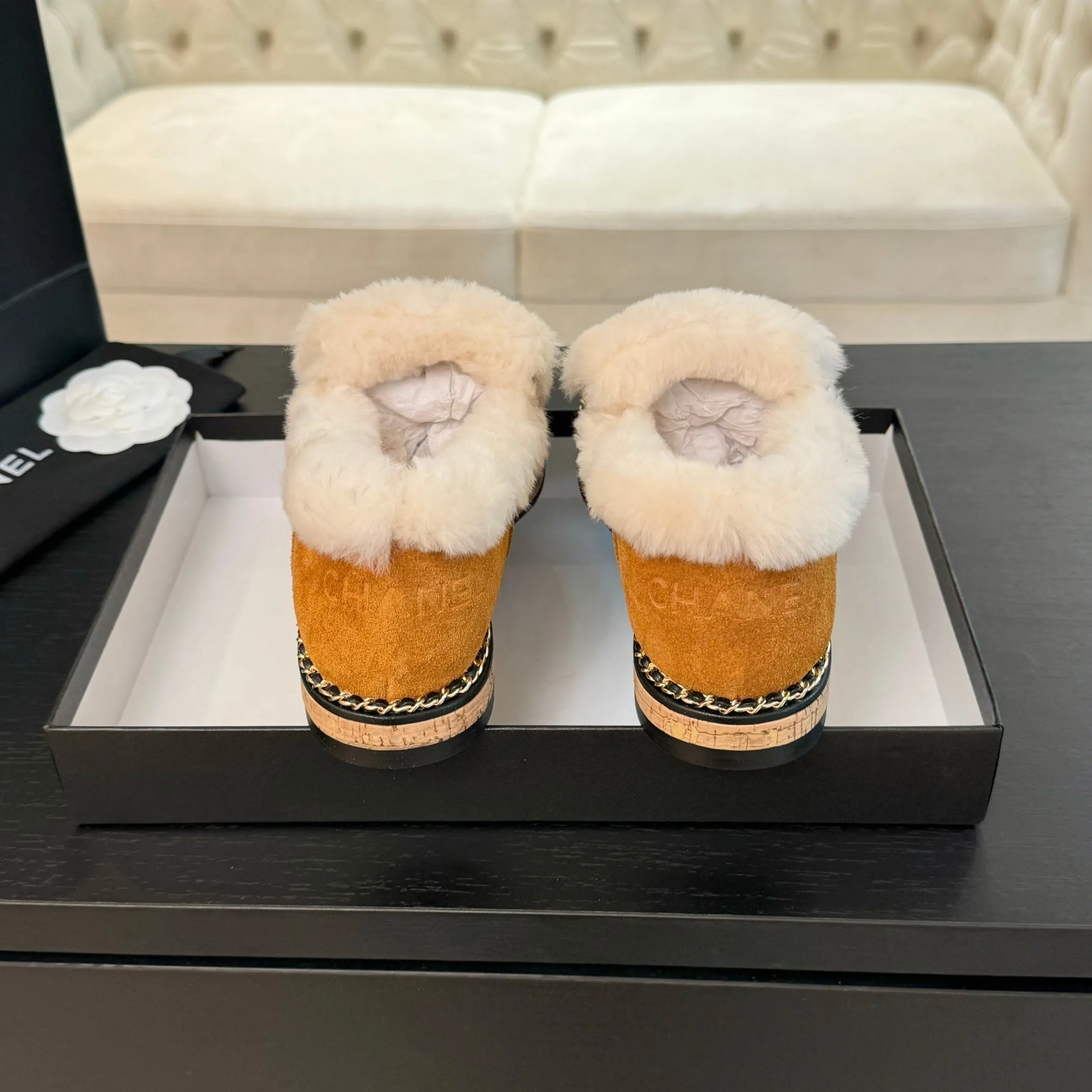 CC Moccasins Yellow Orange Suede And Fleece