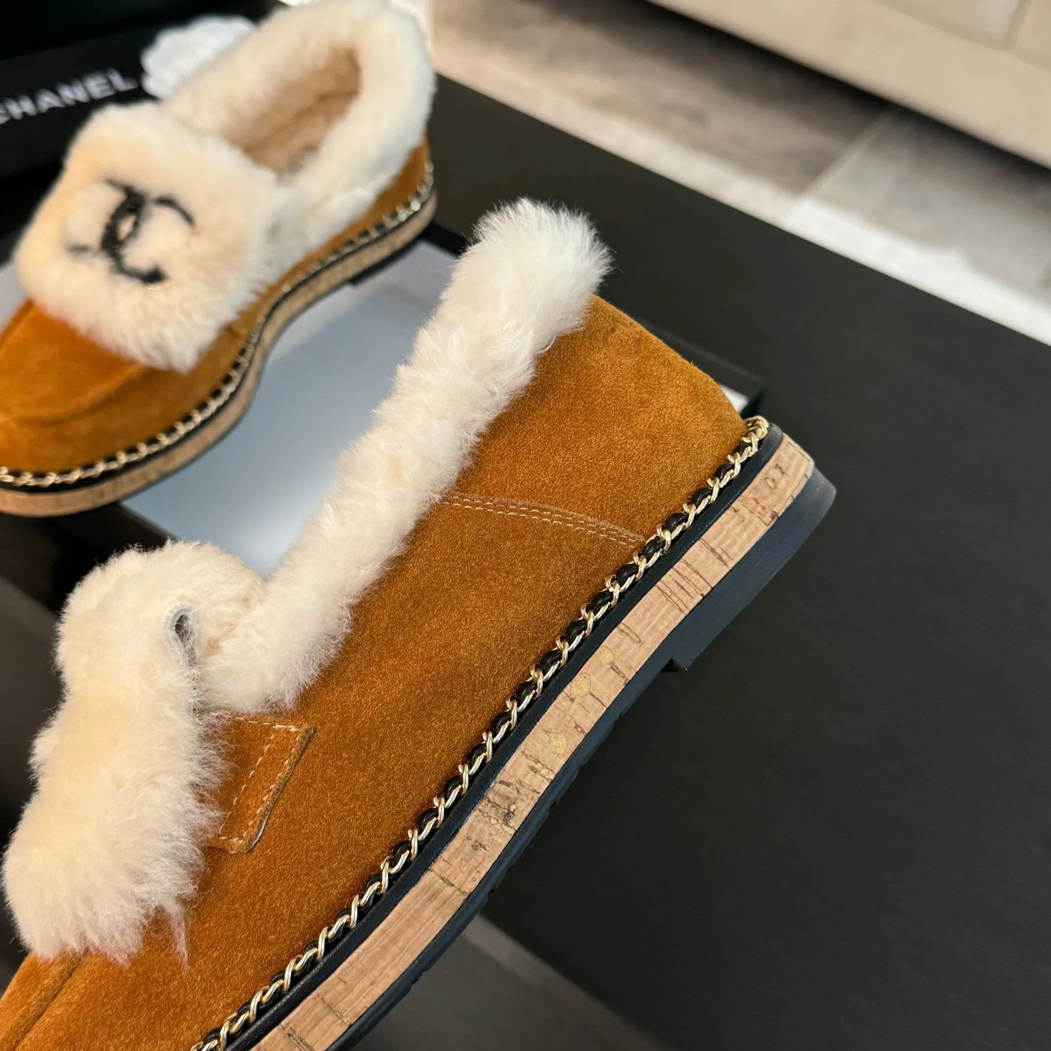 CC Moccasins Yellow Orange Suede And Fleece