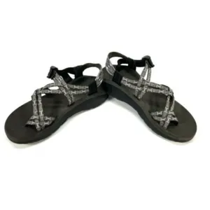 Chaco Size 9 Gray Black Purple Strappy Slip On Sandals J105566
