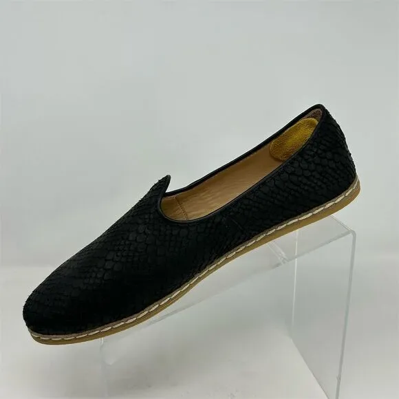 Charix Women's Black Leather Slip-On Flats Size 44 (US 12) Handmade Artisan