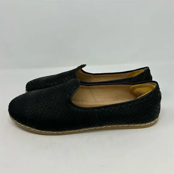 Charix Women's Black Leather Slip-On Flats Size 44 (US 12) Handmade Artisan