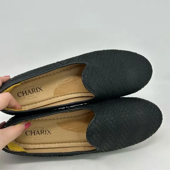 Charix Women's Black Leather Slip-On Flats Size 44 (US 12) Handmade Artisan