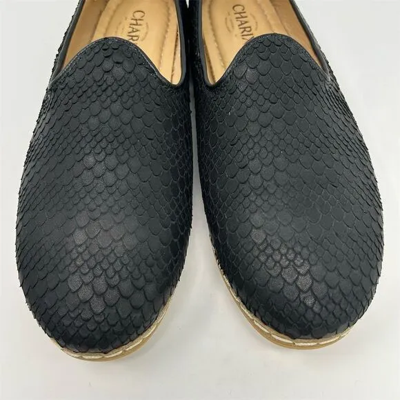 Charix Women's Black Leather Slip-On Flats Size 44 (US 12) Handmade Artisan