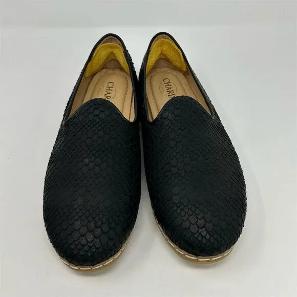 Charix Women's Black Leather Slip-On Flats Size 44 (US 12) Handmade Artisan
