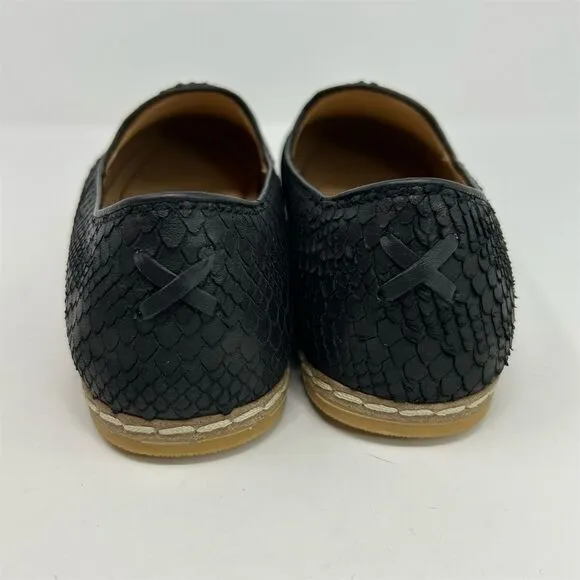 Charix Women's Black Leather Slip-On Flats Size 44 (US 12) Handmade Artisan