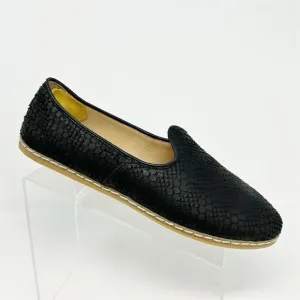 Charix Women's Black Leather Slip-On Flats Size 44 (US 12) Handmade Artisan