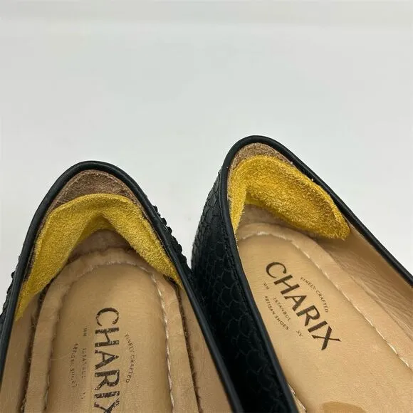 Charix Women's Black Leather Slip-On Flats Size 44 (US 12) Handmade Artisan