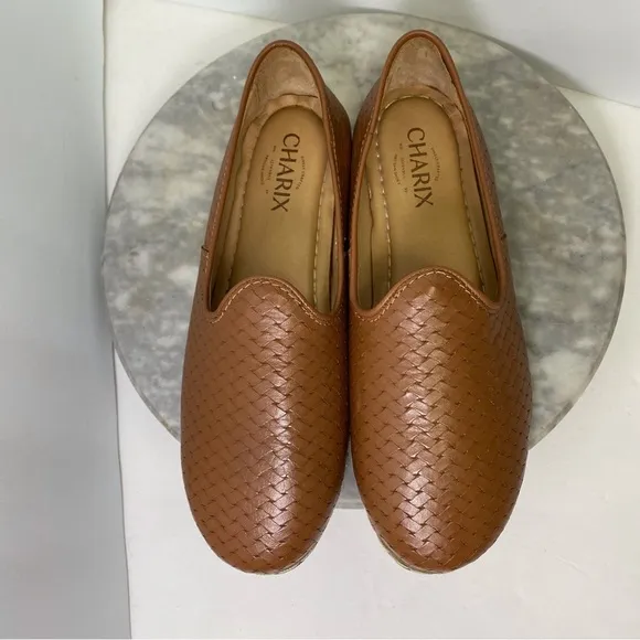 Charix Woven Leather Slip On Flat Shoes US Womens 8 EU 38 Brown Camel Tan