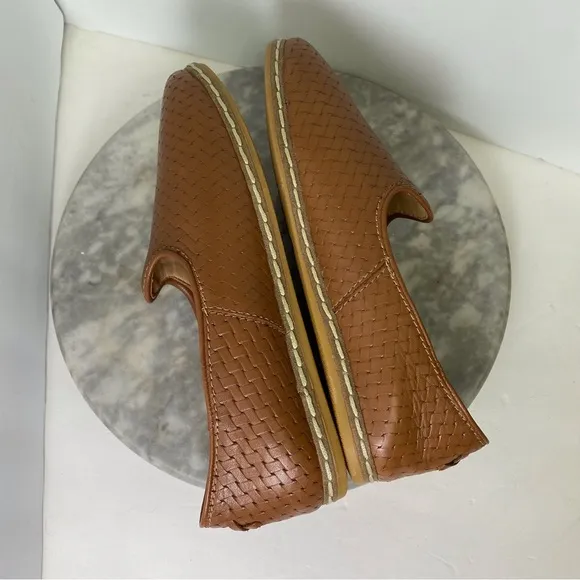 Charix Woven Leather Slip On Flat Shoes US Womens 8 EU 38 Brown Camel Tan