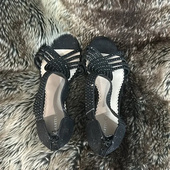 Charter Club Black Glitter Dress Sandal Wedges-NWT