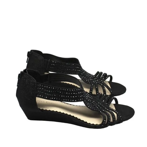 Charter Club Black Glitter Dress Sandal Wedges-NWT