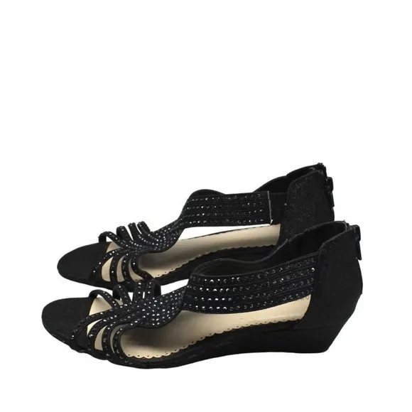 Charter Club Black Glitter Dress Sandal Wedges-NWT