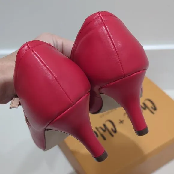 Chase &amp; Chloe Kimmy Low 21 Red Mary Jane Heels Women's size 8 Round Toe Cutout