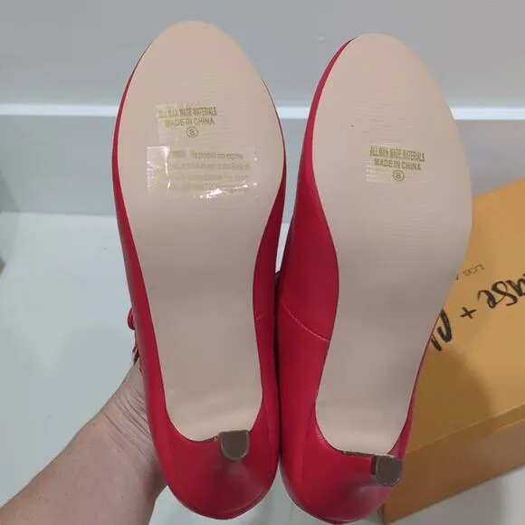 Chase &amp; Chloe Kimmy Low 21 Red Mary Jane Heels Women's size 8 Round Toe Cutout