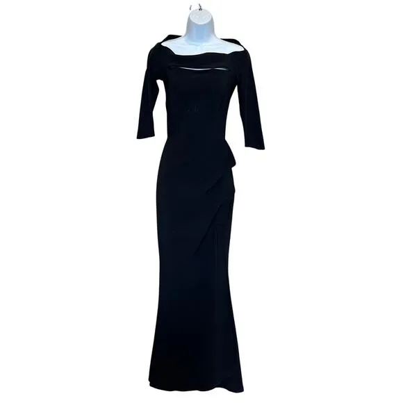Chiara Boni La Petite Robe Black Ruched Gown Size 2 Italian Luxury Designer $995