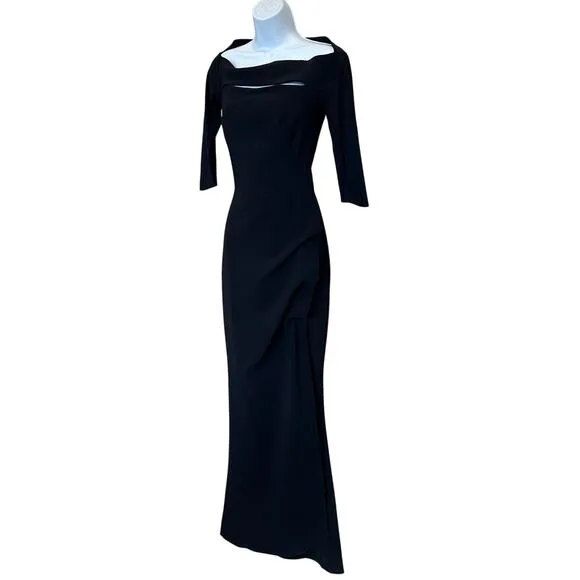 Chiara Boni La Petite Robe Black Ruched Gown Size 2 Italian Luxury Designer $995