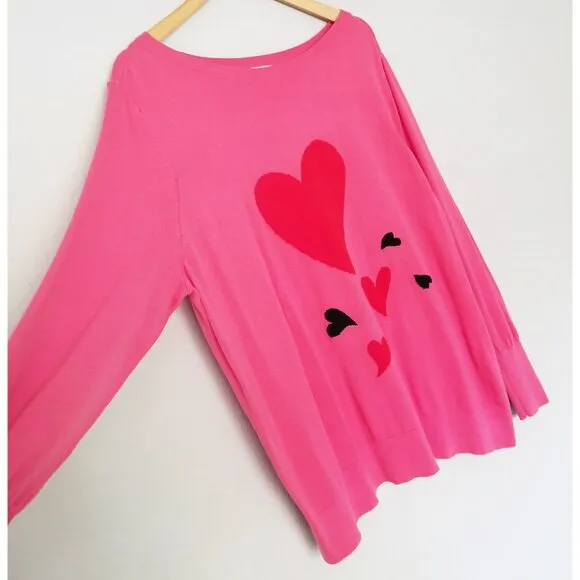 Chico’s Big Heart Pink Pullover Sweater Lightweight Jumper Plus Size XXL $90