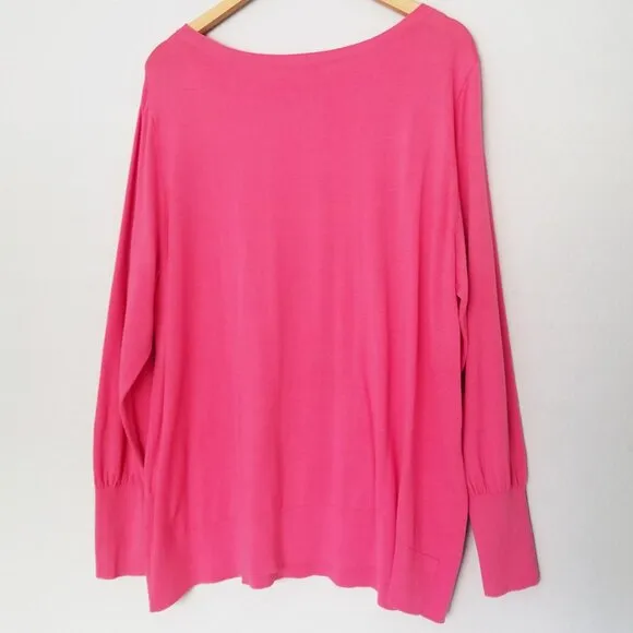 Chico’s Big Heart Pink Pullover Sweater Lightweight Jumper Plus Size XXL $90