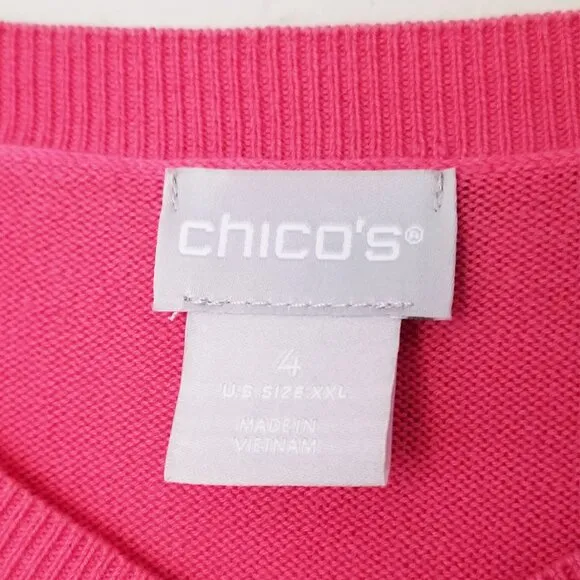 Chico’s Big Heart Pink Pullover Sweater Lightweight Jumper Plus Size XXL $90