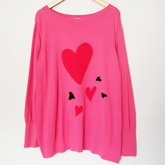 Chico’s Big Heart Pink Pullover Sweater Lightweight Jumper Plus Size XXL $90