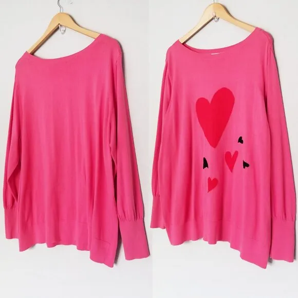 Chico’s Big Heart Pink Pullover Sweater Lightweight Jumper Plus Size XXL $90