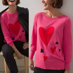 Chico’s Big Heart Pink Pullover Sweater Lightweight Jumper Plus Size XXL $90