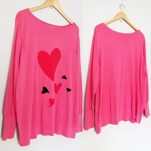 Chico’s Big Heart Pink Pullover Sweater Lightweight Jumper Plus Size XXL $90