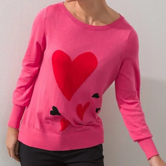 Chico’s Big Heart Pink Pullover Sweater Lightweight Jumper Plus Size XXL $90
