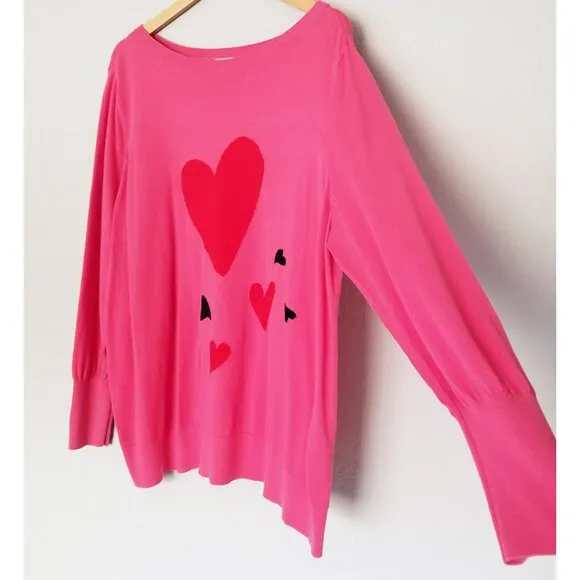 Chico’s Big Heart Pink Pullover Sweater Lightweight Jumper Plus Size XXL $90