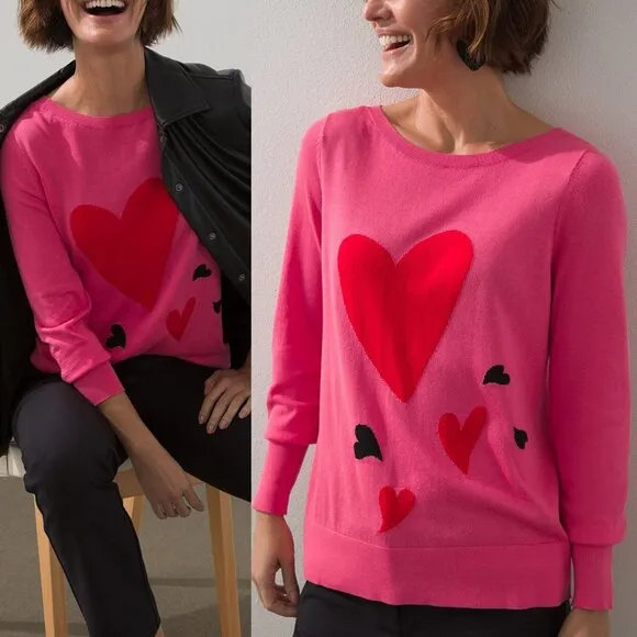 Chico’s Big Heart Pink Pullover Sweater Lightweight Jumper Plus Size XXL $90