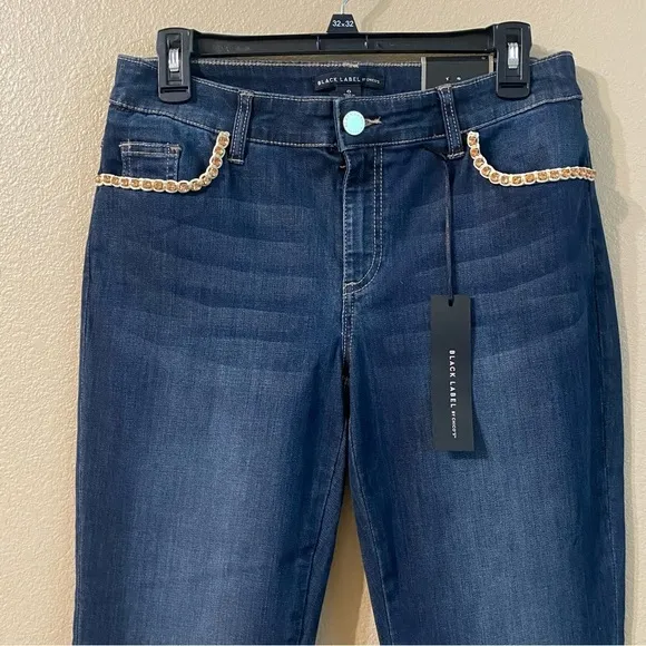 Chicos Black Label New Size 0 US 4 Jewel Trim Pocket Dark Wash Indigo Jeans