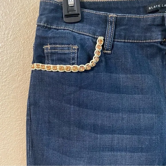 Chicos Black Label New Size 0 US 4 Jewel Trim Pocket Dark Wash Indigo Jeans
