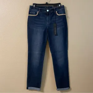 Chicos Black Label New Size 0 US 4 Jewel Trim Pocket Dark Wash Indigo Jeans