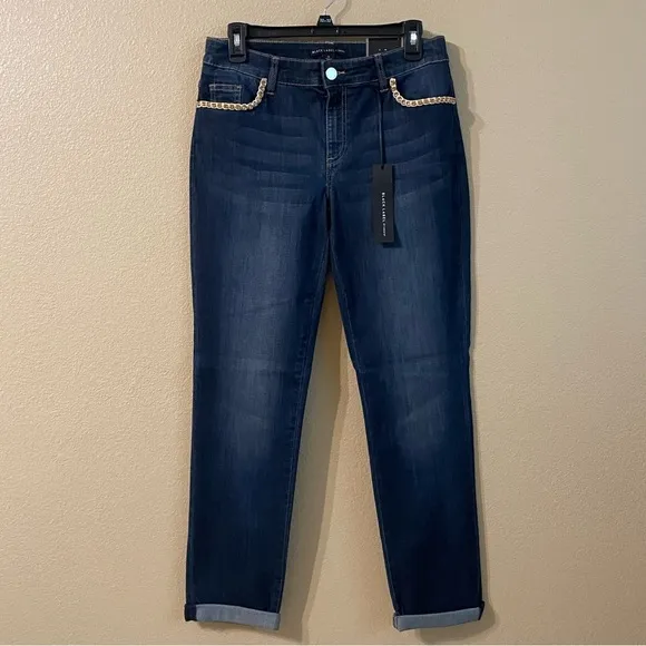 Chicos Black Label New Size 0 US 4 Jewel Trim Pocket Dark Wash Indigo Jeans