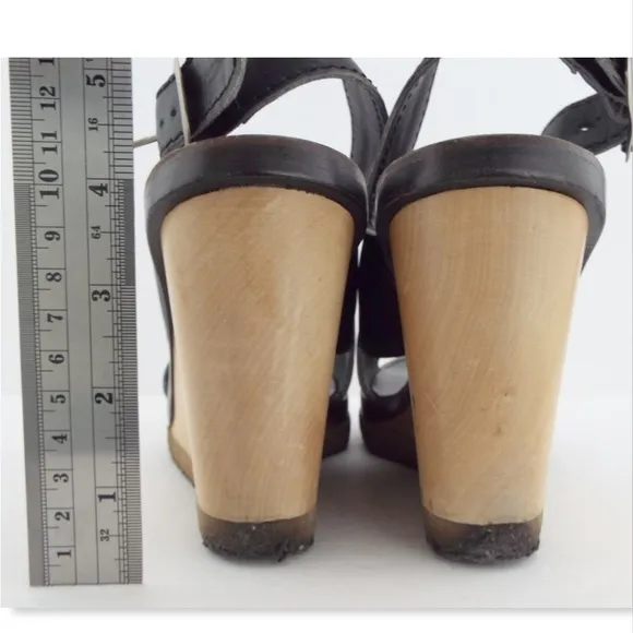 CHLOE Black Open Toe Wedge Sling Pump Sandals 38