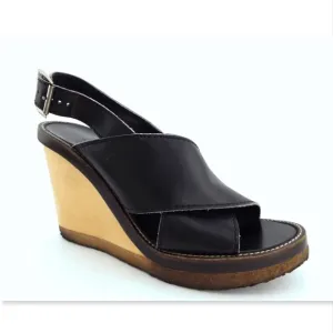 CHLOE Black Open Toe Wedge Sling Pump Sandals 38